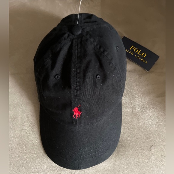 Polo Ralph Lauren Black Baseball Hat with Red Logo 100% Authentic - Picture 1 of 4